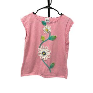 Emma Tricot Pink Sleeveless Top With Floral Embroidery